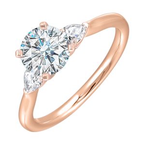 14K RG 3/8 ct. tw. Diamond Three Stone Engagement Ring. Semi Mount for 1 1/2 ct. tw. Round Center.