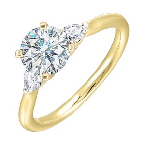14K YG 3/8 ct. tw. Diamond Three Stone Engagement Ring. Semi Mount for 1 1/2 ct. tw. Round Center.