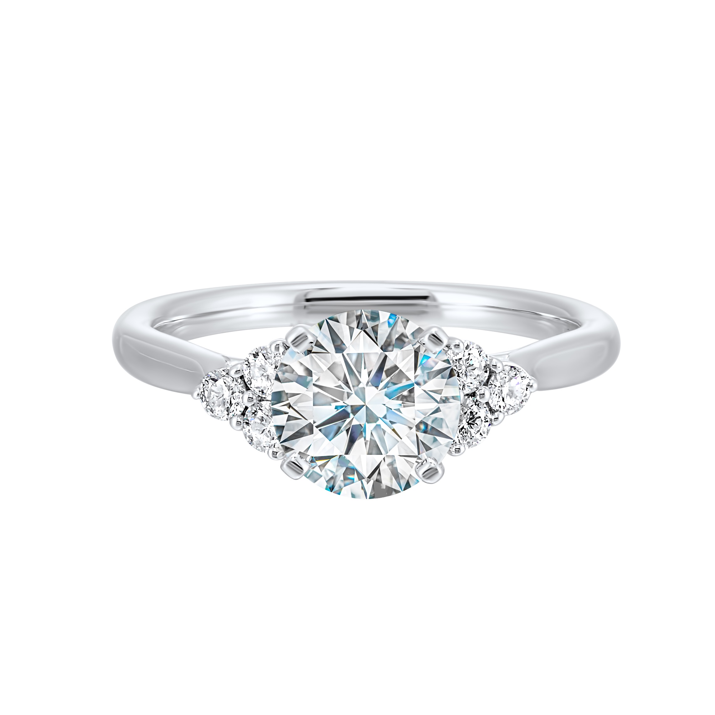 14K WG 1/5 ct. tw. Diamond Three Stone Accent Engagement Ring. Semi Mount for 1 ct. tw. Round Center.