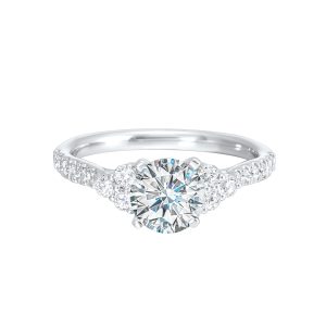 14K WG 1/3 ct. tw. Diamond Accent Engagement Ring. Semi Mount for 1 ct. tw. Round Center.