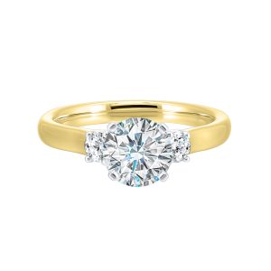 14K WYG 1/4 ct. tw. Diamond Three Stone Engagement Ring. Semi Mount for 1 1/2 ct. tw. Round Center.