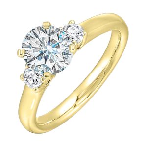 14K YG 1/4 ct. tw. Diamond Three Stone Engagement Ring. Semi Mount for 1 1/2 ct. tw. Round Center.