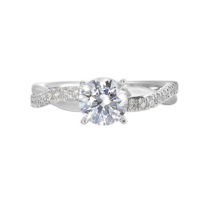 14K WG 1/5 ct. tw. Diamond Accent Engagement Ring. Semi Mount for 1 ct. tw. Round Center.