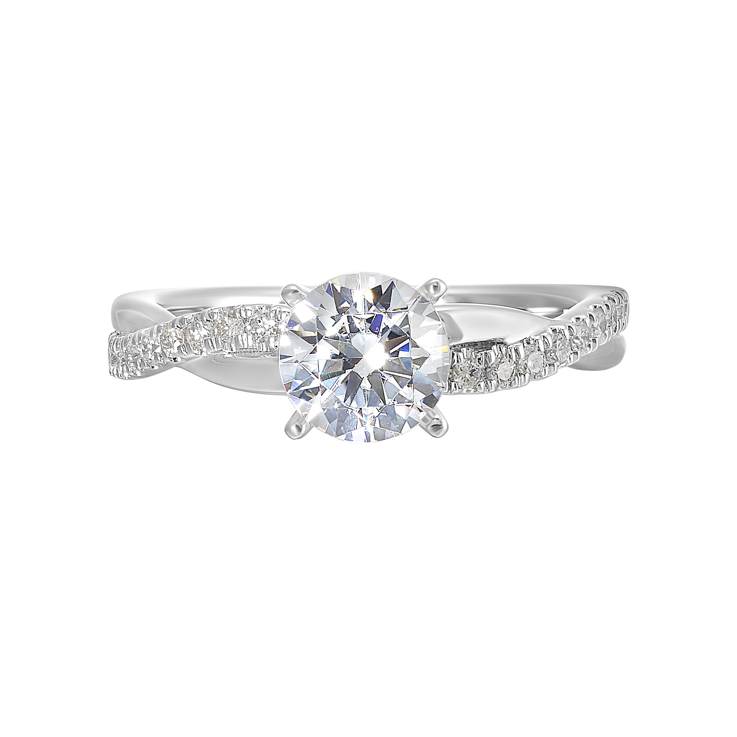 14K WG 1/5 ct. tw. Diamond Accent Engagement Ring. Semi Mount for 1 1/2 ct. tw. Round Center.