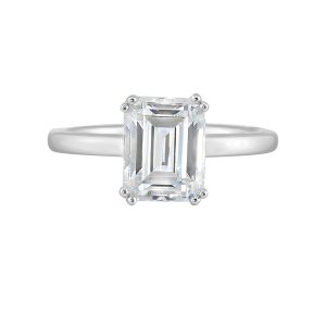 14K WG Solitaire Engagement Ring. Semi Mount for 2 ct. tw. Emerald cut Center.