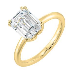 14K YG Solitaire Engagement Ring. Semi Mount for 2 ct. tw. Emerald cut Center.