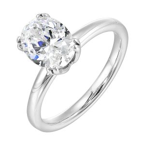 14K WG Solitaire Engagement Ring. Semi Mount for 2 ct. tw. Oval Center.