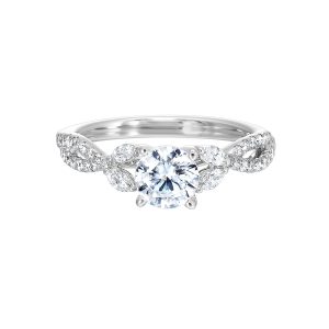 14K WG 1/3 ct. tw. Diamond Nature Inspired Engagement Ring. Semi Mount for 1 ct. tw. Round Center.