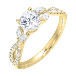 14K YG 1/3 ct. tw. Diamond Nature Inspired Engagement Ring. Semi Mount for 1 ct. tw. Round Center.