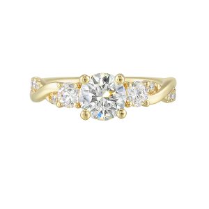 14K YG 5/8 ct. tw. Diamond Three Stone Engagement Ring. Semi Mount for 2 ct. tw. Round Center.