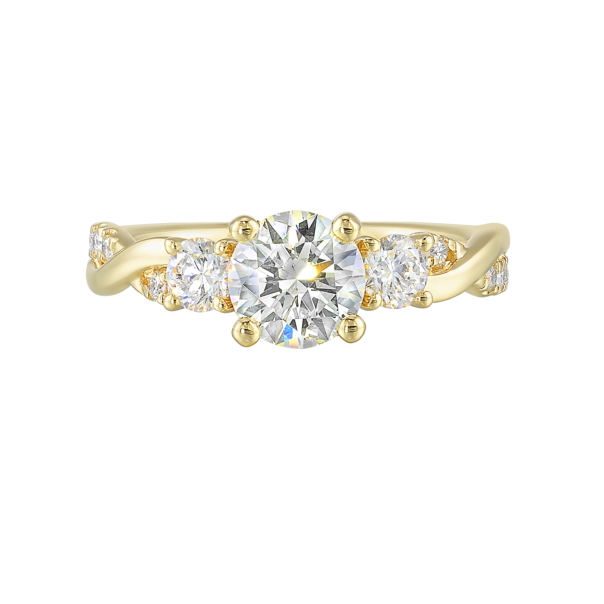 14K YG 5/8 ct. tw. Diamond Three Stone Engagement Ring. Semi Mount for 2 ct. tw. Round Center.