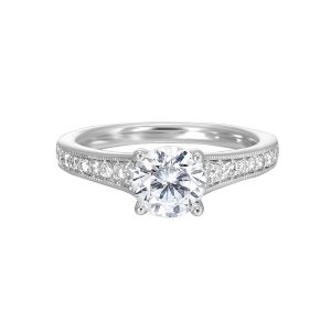 14K WG 1/5 ct. tw. Diamond Accent Engagement Ring. Semi Mount for 1 ct. tw. Round Center.