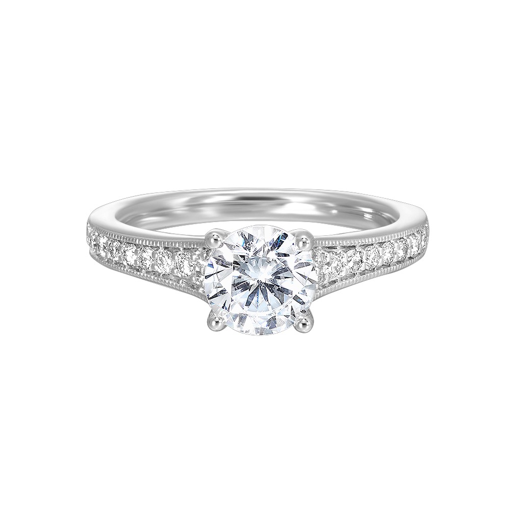 14K WG 1/5 ct. tw. Diamond Accent Engagement Ring. Semi Mount for 1 ct. tw. Round Center.