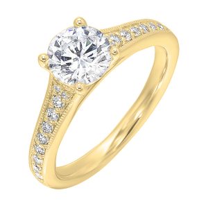 14K YG 1/5 ct. tw. Diamond Accent Engagement Ring. Semi Mount for 1 ct. tw. Round Center.