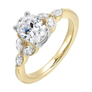 14K WYG 1/3 ct. tw. Diamond Nature Inspired Engagement Ring. Semi Mount for 2 ct. tw. Oval Center.