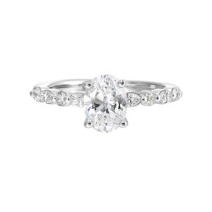 14K WG 1/3 ct. tw. Diamond Accent Engagement Ring. Semi Mount for 1 ct. tw. Oval Center.