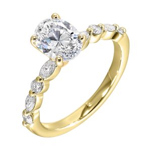 14K YG 1/3 ct. tw. Diamond Accent Engagement Ring. Semi Mount for 1 ct. tw. Oval Center.