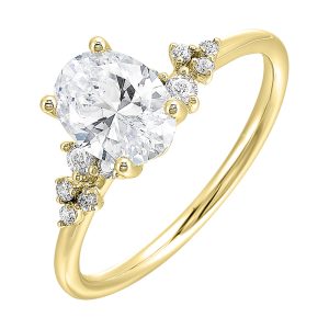 14K YG 1/7 ct. tw. Diamond Nature Inspired Engagement Ring. Semi Mount for 1 ct. tw. Oval Center.