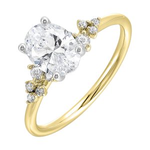 14K WYG 1/7 ct. tw. Diamond Nature Inspired Engagement Ring. Semi Mount for 1 ct. tw. Oval Center.