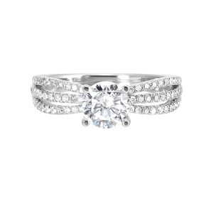 14K WG 1/3 ct. tw. Diamond Accent Engagement Ring. Semi Mount for 1 ct. tw. Round Center.
