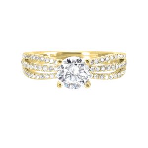 14K YG 1/3 ct. tw. Diamond Accent Engagement Ring. Semi Mount for 1 ct. tw. Round Center.