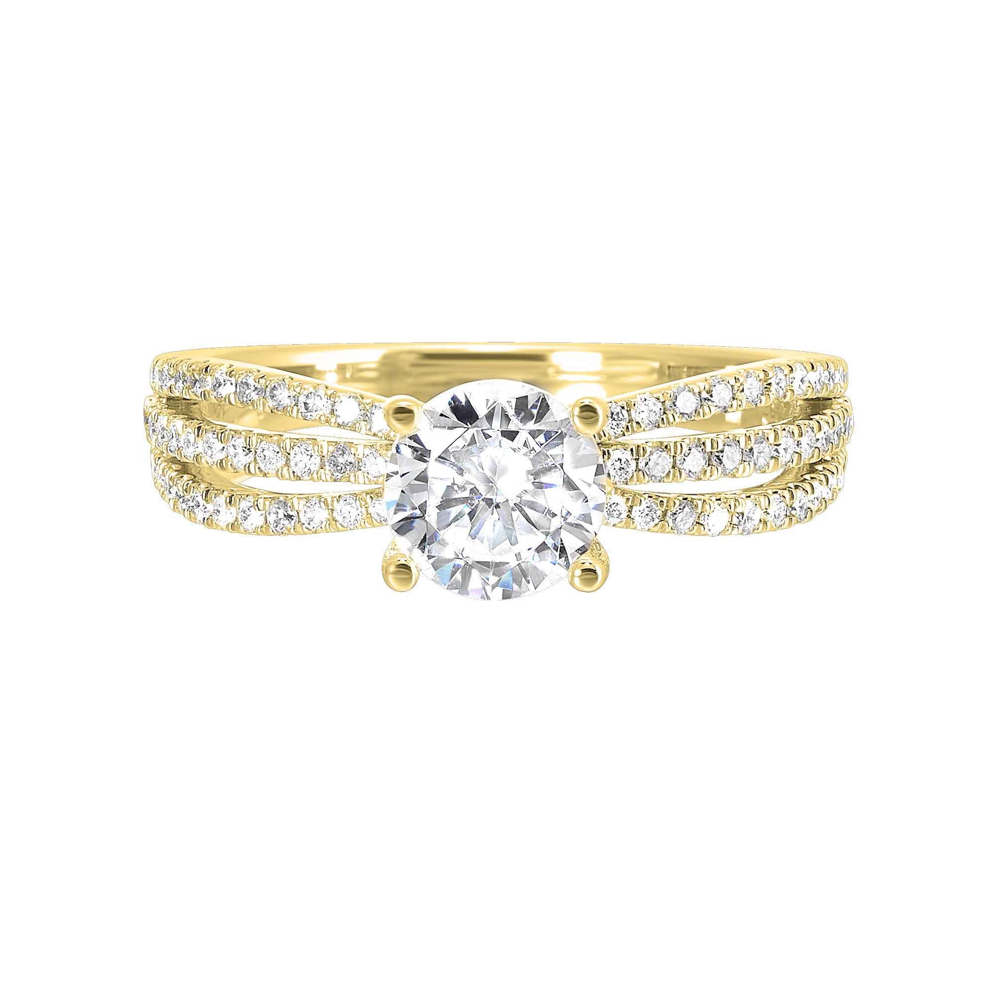 14K YG 1/3 ct. tw. Diamond Accent Engagement Ring. Semi Mount for 1 ct. tw. Round Center.