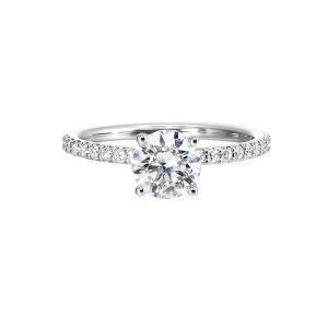14K WG 1/5 ct. tw. Diamond Accent Engagement Ring. Semi Mount for 1 ct. tw. Round Center.
