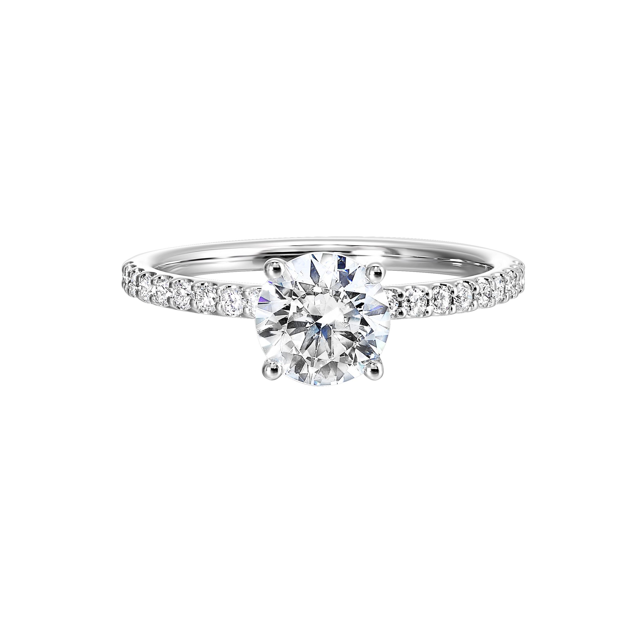 14K WG 1/5 ct. tw. Diamond Accent Engagement Ring. Semi Mount for 1 ct. tw. Round Center.