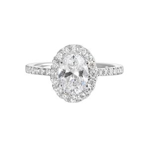 14K WG 1/2 ct. tw. Diamond Halo Engagement Ring. Semi Mount for 1 ct. tw. Oval Center.