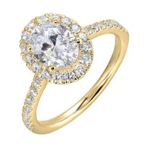14K YG 1/2 ct. tw. Diamond Halo Engagement Ring. Semi Mount for 1 ct. tw. Oval Center.