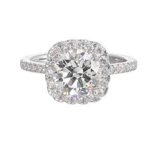 14K WG 1/2 ct. tw. Diamond Halo Engagement Ring. Semi Mount for 1 1/2 ct. tw. Round Center.