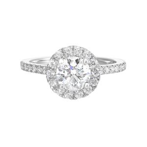 14K WG 1/2 ct. tw. Diamond Halo Engagement Ring. Semi Mount for 1 ct. tw. Round Center.