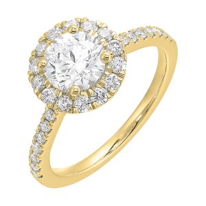 14K YG 1/2 ct. tw. Diamond Halo Engagement Ring. Semi Mount for 1 ct. tw. Round Center.