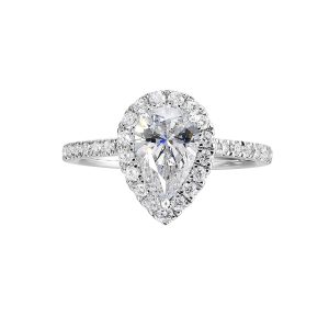 14K YG 1/2 ct. tw. Diamond Halo Engagement Ring. Semi Mount for 1 ct. tw. Pear Center.