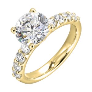 14K YG 5/8 ct. tw. Diamond Accent Engagement Ring. Semi Mount for 2 ct. tw. Round Center.