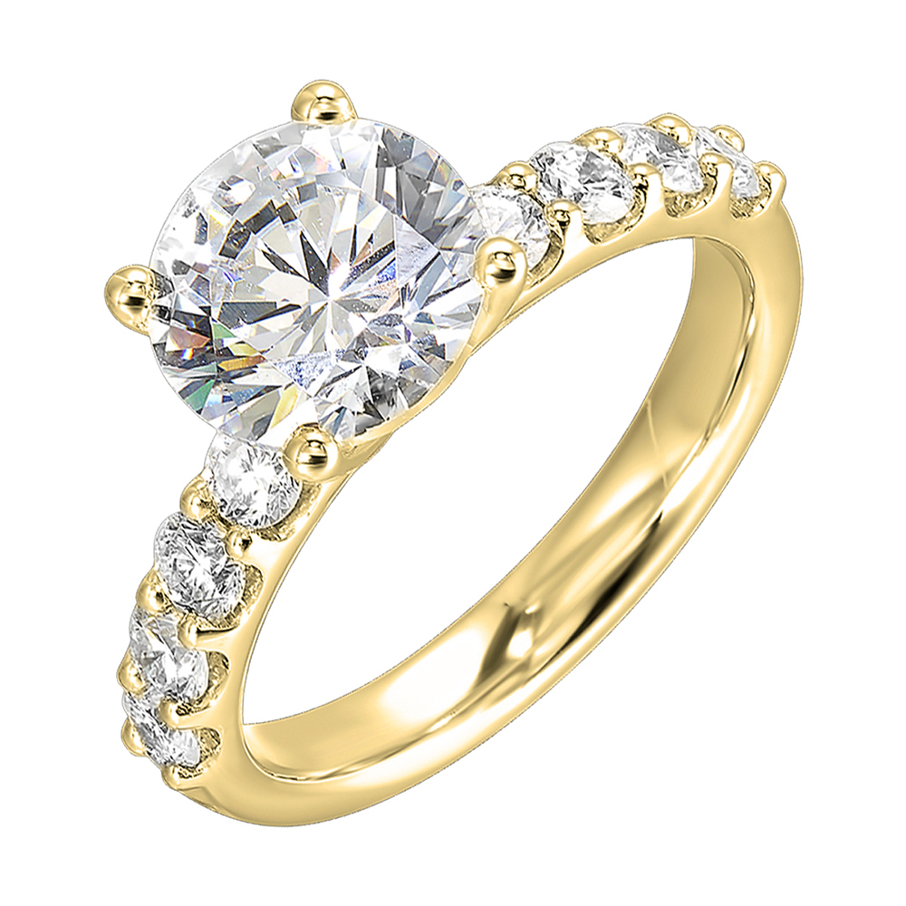 14K YG 5/8 ct. tw. Diamond Accent Engagement Ring. Semi Mount for 2 ct. tw. Round Center.