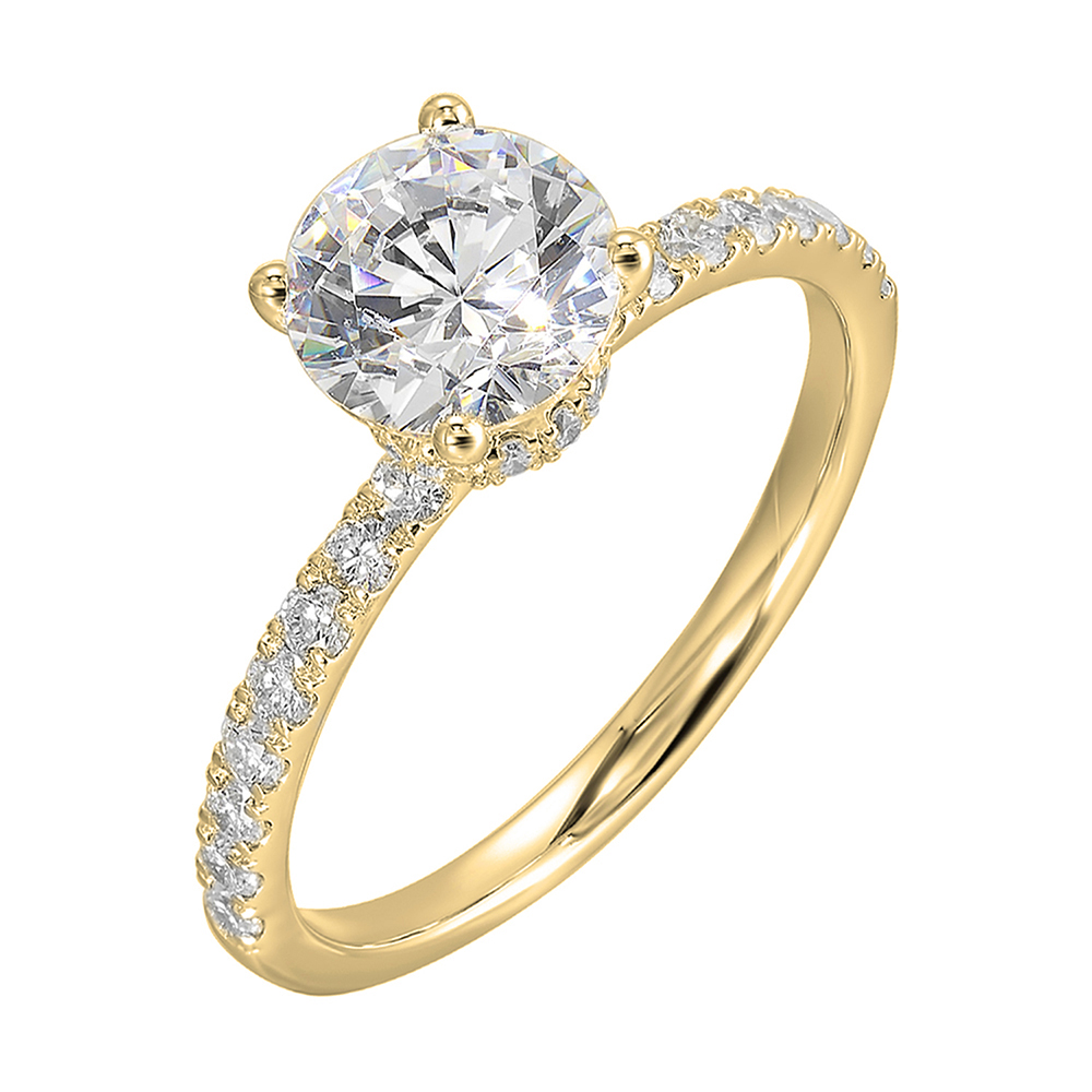 14K YG 3/8 ct. tw. Diamond Hidden Halo Engagement Ring. Semi Mount for 1 ct. tw. Round Center.