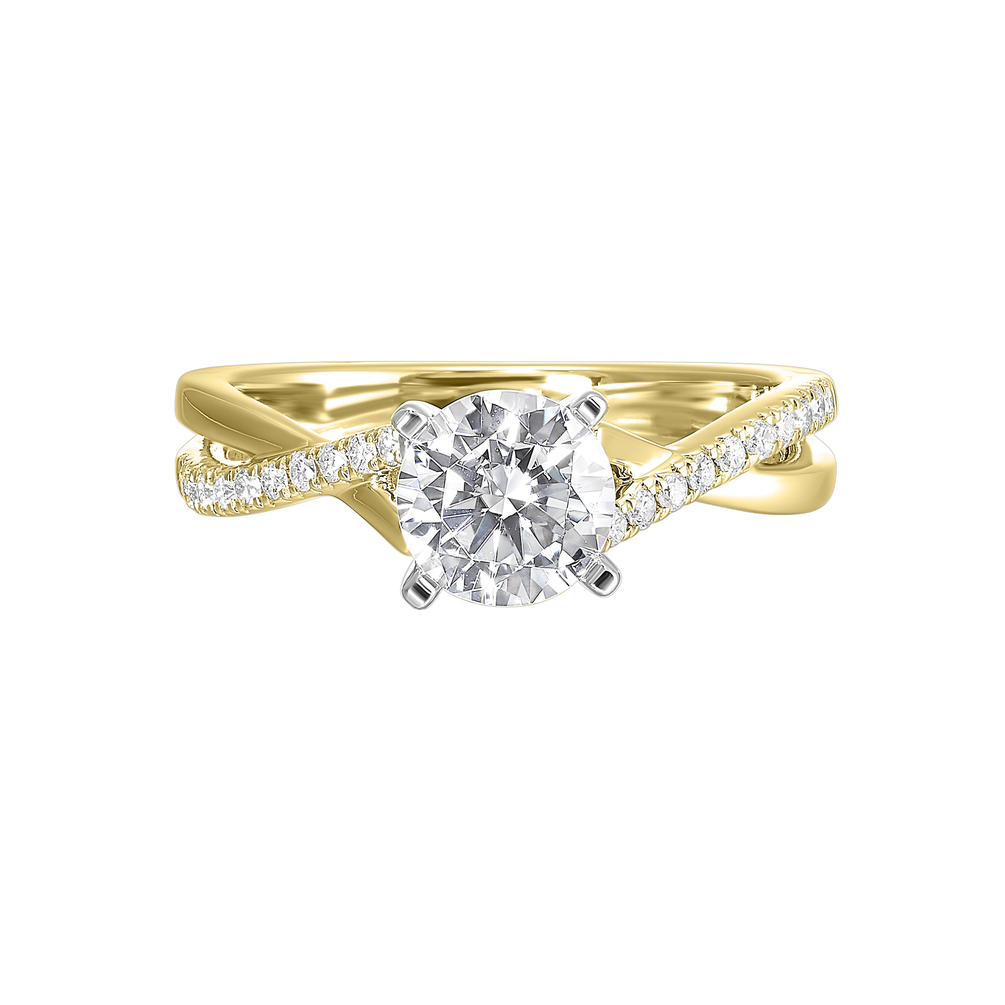 14K WYG 1/7 ct. tw. Diamond Accent Engagement Ring. Semi Mount for 2 ct. tw. Round Center.