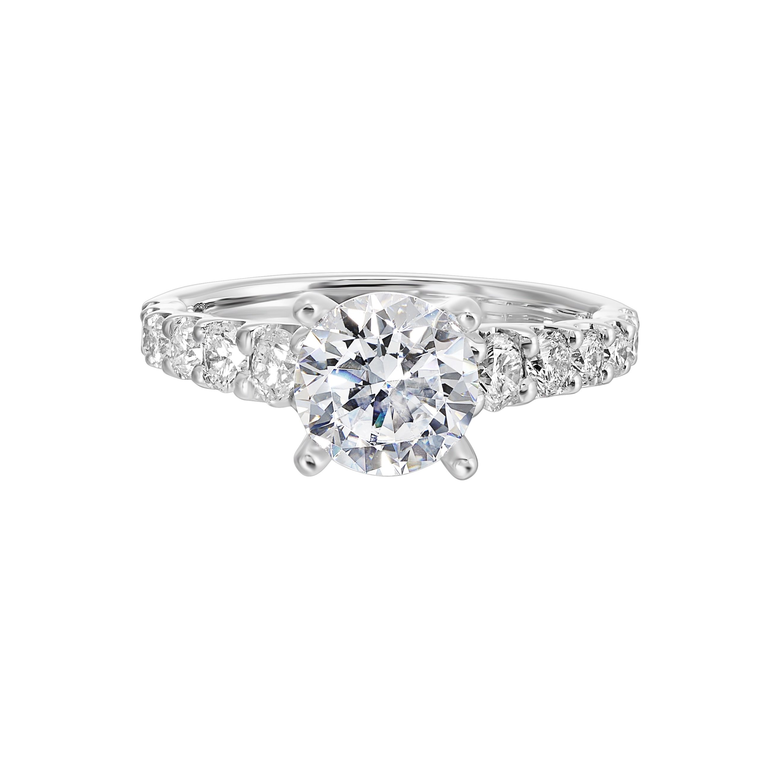 14K WG 7/8 ct. tw. Diamond Accent Engagement Ring. Semi Mount for 1 1/2 ct. tw. Round Center.