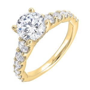 14K YG 7/8 ct. tw. Diamond Accent Engagement Ring. Semi Mount for 1 1/2 ct. tw. Round Center.