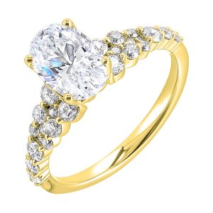 14K YG 1/2 ct. tw. Diamond Accent Engagement Ring. Semi Mount for 1 ct. tw. Oval Center.