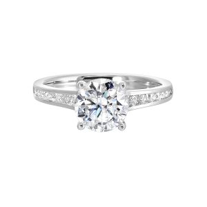 14K WG 1/3 ct. tw. Diamond Accent Engagement Ring. Semi Mount for 1 ct. tw. Round Center.