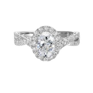 14K WG 1/2 ct. tw. Diamond Halo Engagement Ring. Semi Mount for 1 ct. tw. Oval Center.
