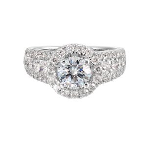 14K WG 1 1/3 ct. tw. Diamond Halo Engagement Ring. Semi Mount for 1 ct. tw. Round Center.