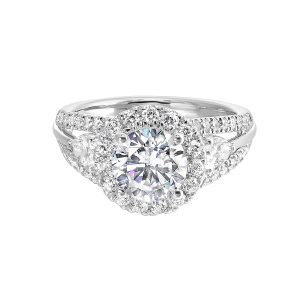 14K WG 1 1/7 ct. tw. Diamond Halo Engagement Ring. Semi Mount for 1 1/2 ct. tw. Round Center.