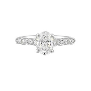 14K WG 1/10 ct. tw. Diamond Accent Engagement Ring. Semi Mount for 1 ct. tw. Oval Center.