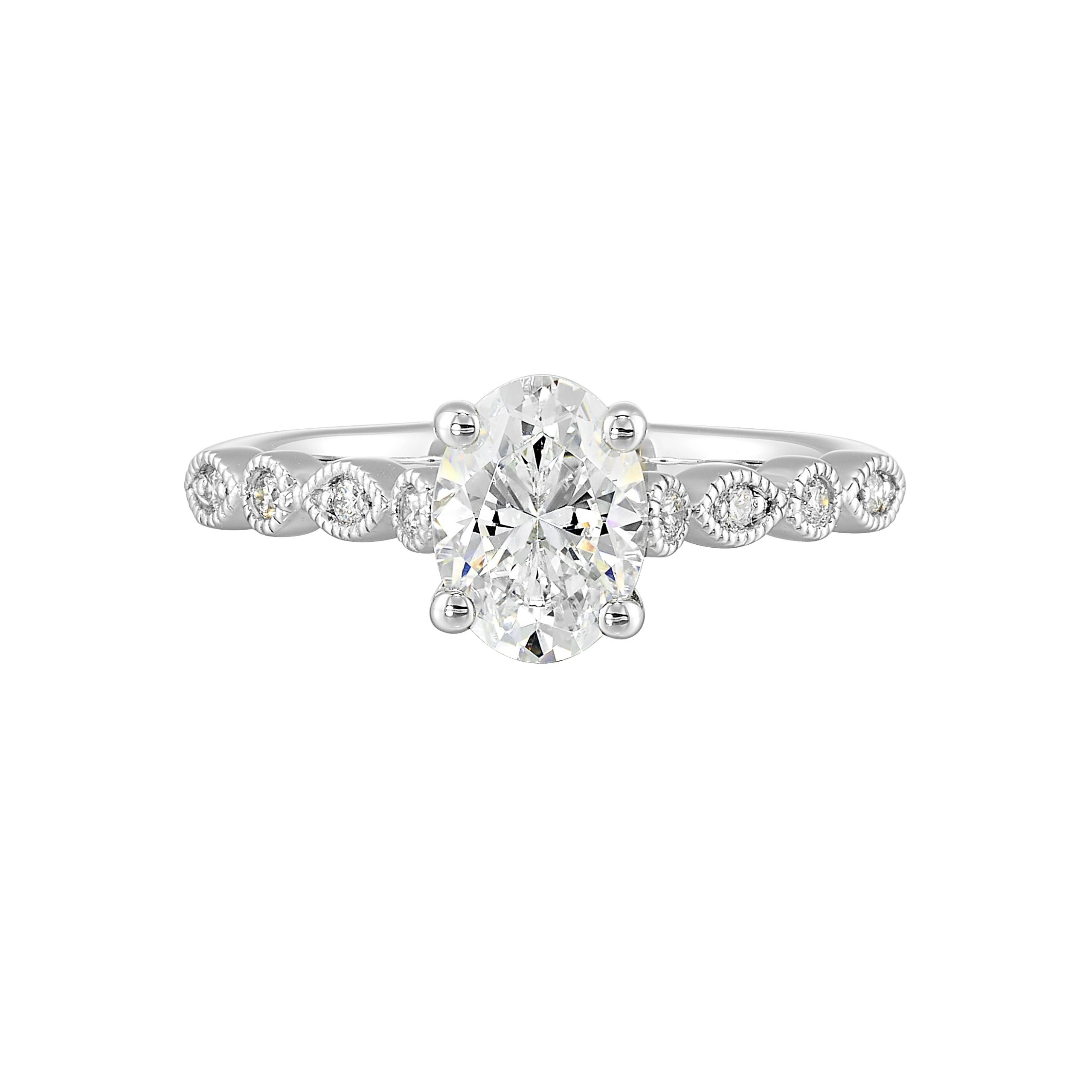 14K WG 1/10 ct. tw. Diamond Accent Engagement Ring. Semi Mount for 1 ct. tw. Oval Center.