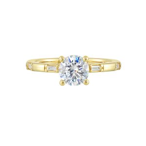 14K YG 1/10 ct. tw. Diamond Accent Engagement Ring. Semi Mount for 1 ct. tw. Round Center.