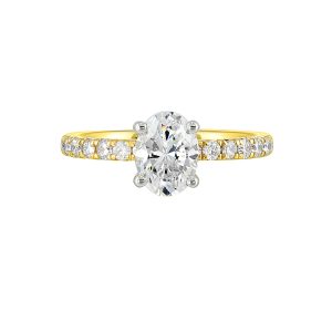 14K WYG 3/8 ct. tw. Diamond Hidden Halo Engagement Ring. Semi Mount for 1 ct. tw. Oval Center.