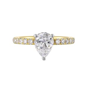 14K YG 3/8 ct. tw. Diamond Hidden Halo Engagement Ring. Semi Mount for 1 ct. tw. Pear Center.